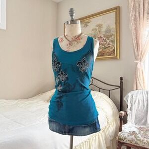 y2k zona libre blue graphic tank top size large